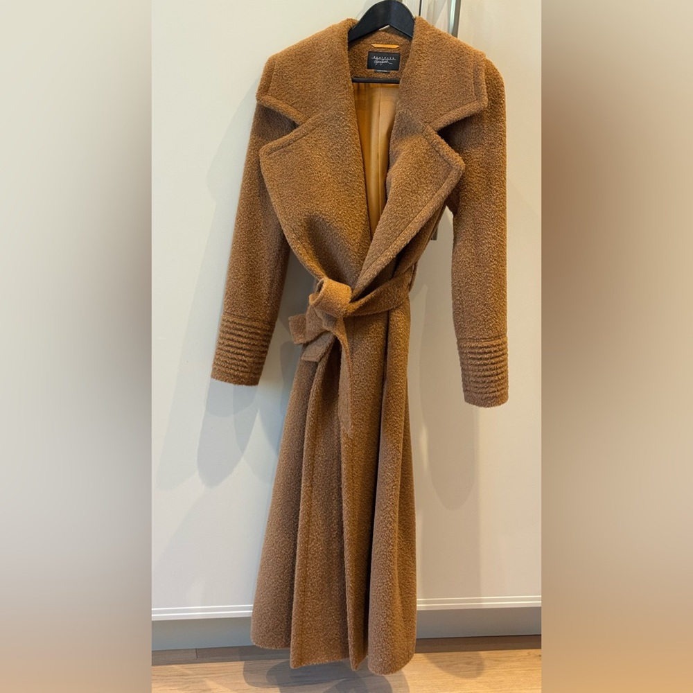 SENTALER Bouclé Alpaca Long Notched Collar Wrap Coat Dark Camel XS Never Worn - Picture 4 of 12